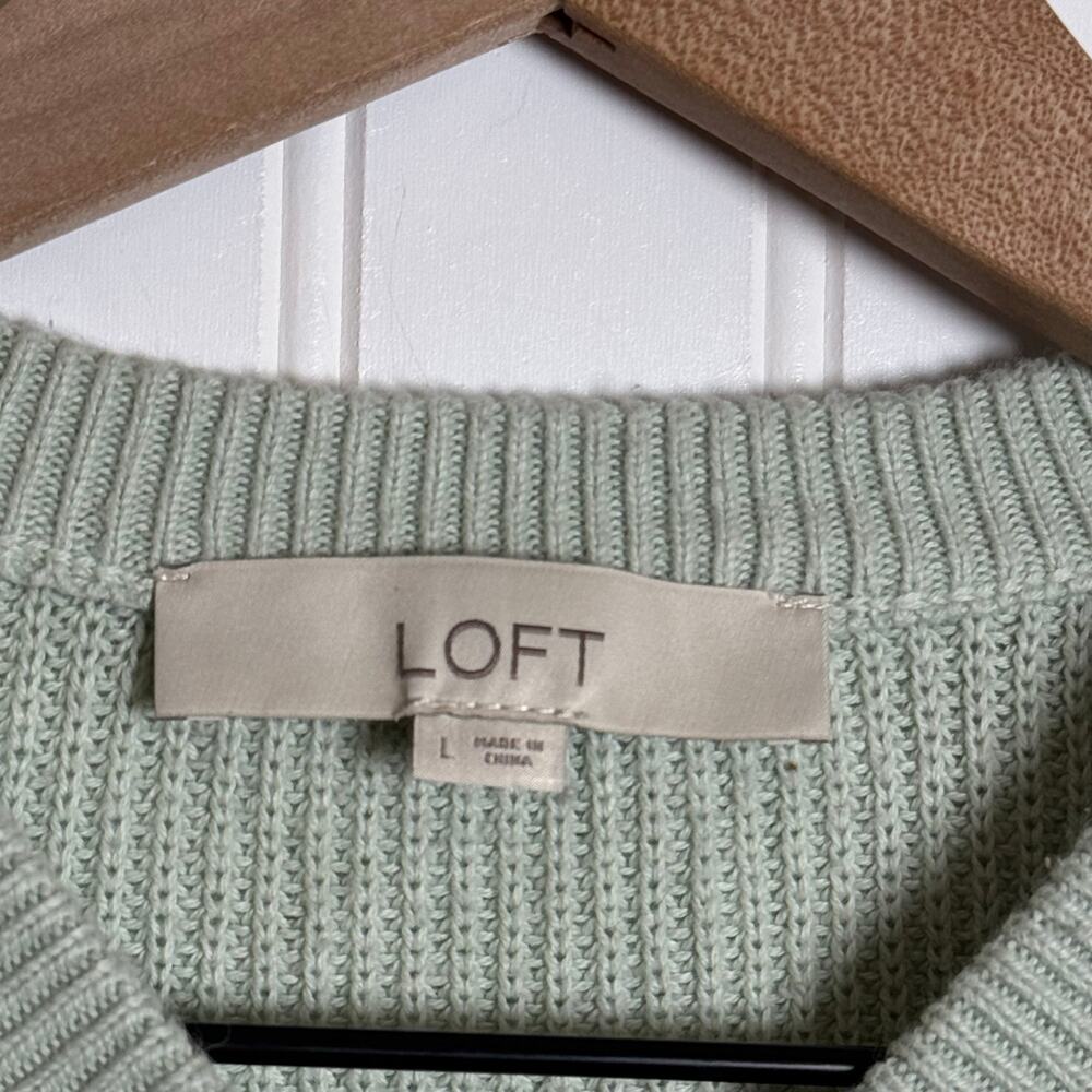 LOFT Henley Knit Pullover1/2 Button Down Light Green Sweater Women’s Size Large - Picture 4 of 8